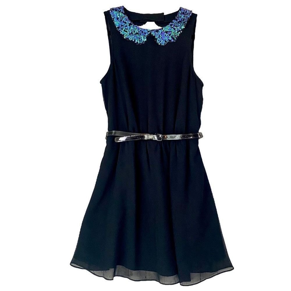 BCBGeneration Little Black Dress Mermaid Colored Sequined Collar Sheer Size M​